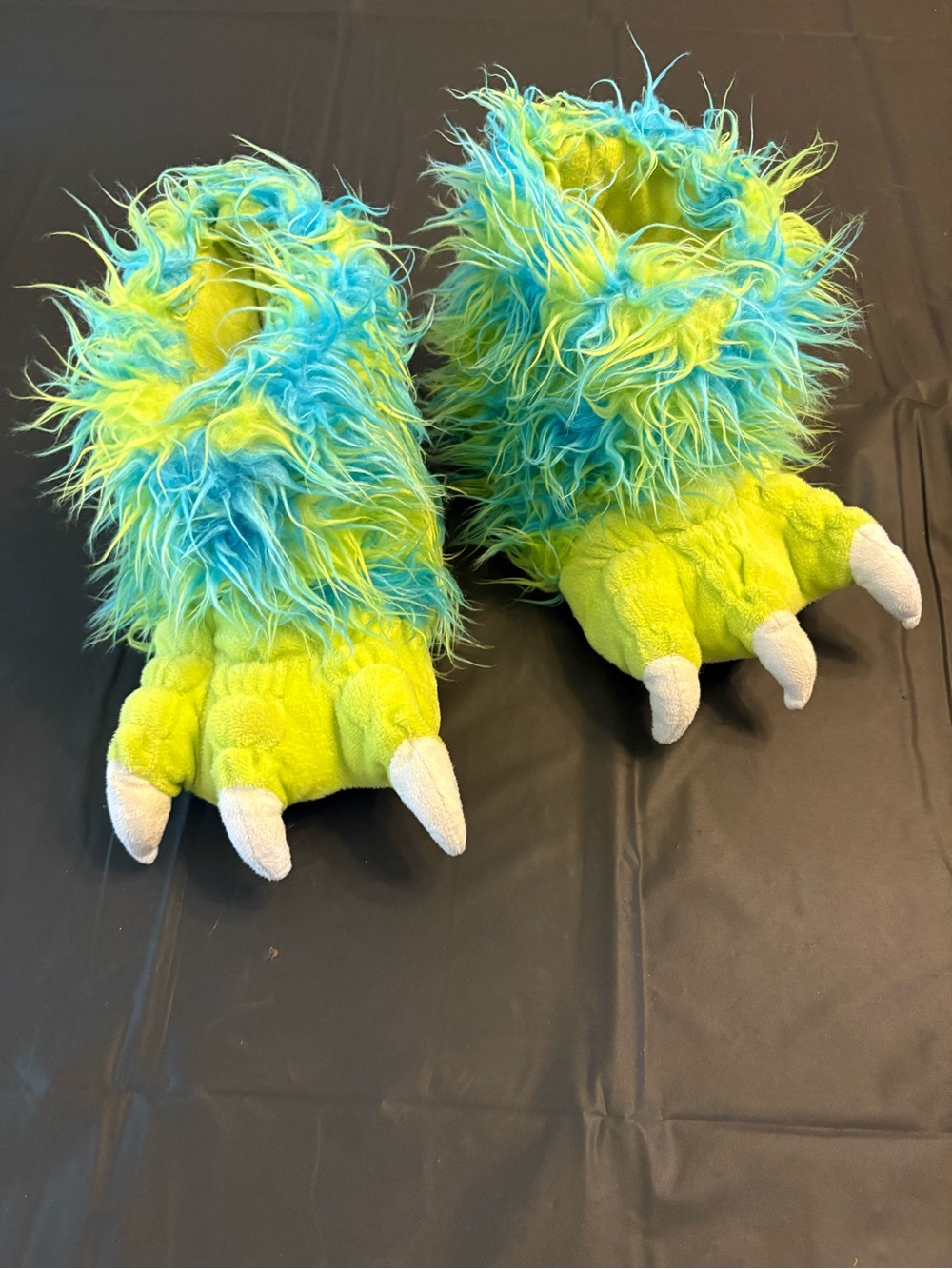 Lazy One Kids Monster Claw Slippers - Lime Green & Aqua Blue
